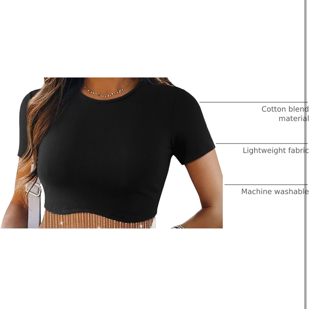 Black Ribbed Crop Top - Picture 3 of 8